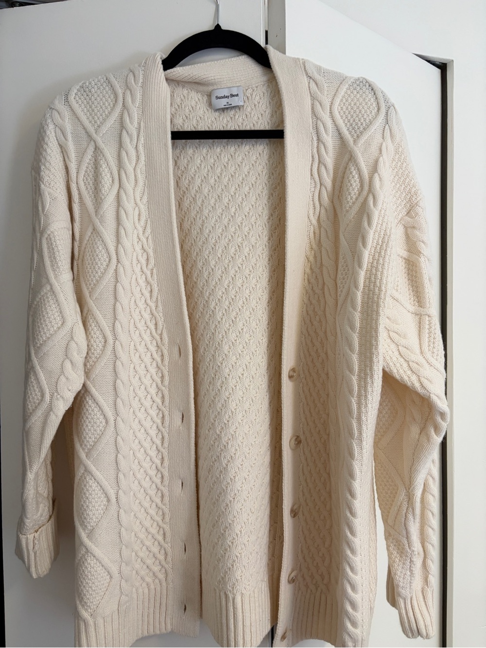Aritzia Cream Cable-Knit Button-Front Cardigan